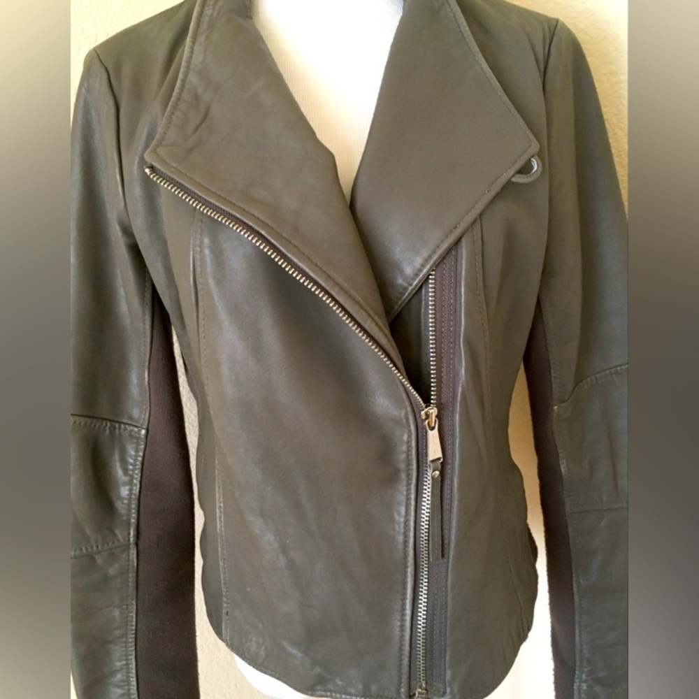 Leather Jacket Motorcycle style jacket asymmetric Michael Kors leather jacket